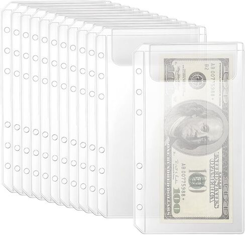 12 PCS A6 Binder Pockets No Zipper 6-Hole Cash Stuffing Envelopes Clear PVC Saving Envelope A6 Binders Pouch Clear PVC Zipless Binder Pouch Saving Challenge Envelopes Money Envelope for Cash Budgeting in Saudi Arabia