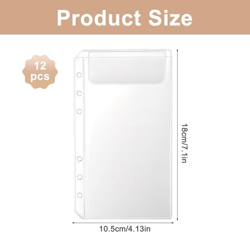 12 PCS A6 Binder Pockets No Zipper 6-Hole Cash Stuffing Envelopes Clear PVC Saving Envelope A6 Binders Pouch Clear PVC Zipless Binder Pouch Saving Challenge Envelopes Money Envelope for Cash Budgeting in Saudi Arabia
