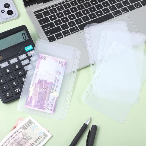 12 PCS A6 Binder Pockets No Zipper 6-Hole Cash Stuffing Envelopes Clear PVC Saving Envelope A6 Binders Pouch Clear PVC Zipless Binder Pouch Saving Challenge Envelopes Money Envelope for Cash Budgeting in Saudi Arabia