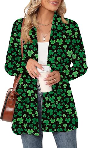 معطف خفيف الوزن للسيدات بأكمام طويلة وطبعة نبات النفل بأكمام طويلة لعيد القديس باتريك in Kuwait