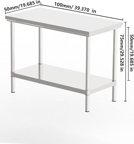 طاولة إعداد المطبخ التجاري من الفولاذ المقاوم للصدأ، مقاس 39 × 20 بوصة، طاولة عمل NSF مع رف سفلي، عملية رسم أسلاك من 5 طبقات، سهلة التركيب (32 بوصة × 20 بوصة × 30 بوصة × منضدة عمل ذات طابقين) in Kuwait