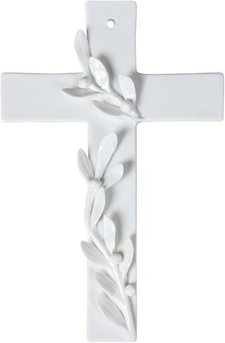 Iryanthos Ceramic Wall Cross, White Handmade Floral Decorative Cross for Wall, Christian Crosses Decor for Home, Wedding, Farmhouse, Shelf & Entryway (9.45" * 6.3" * 0.6") in Saudi Arabia