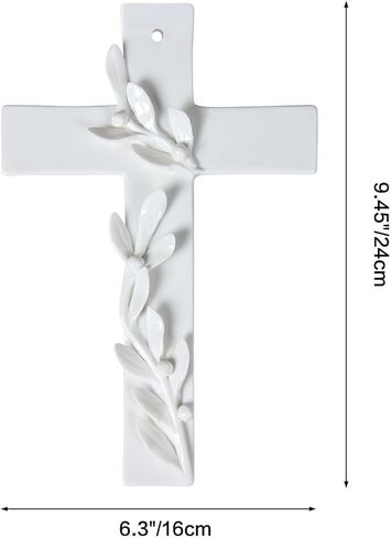 Iryanthos Ceramic Wall Cross, White Handmade Floral Decorative Cross for Wall, Christian Crosses Decor for Home, Wedding, Farmhouse, Shelf & Entryway (9.45" * 6.3" * 0.6") in Saudi Arabia