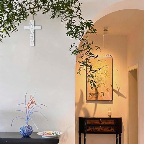 Iryanthos Ceramic Wall Cross, White Handmade Floral Decorative Cross for Wall, Christian Crosses Decor for Home, Wedding, Farmhouse, Shelf & Entryway (9.45" * 6.3" * 0.6") in Saudi Arabia