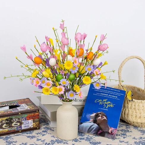 زهور عيد الفصح الاصطناعية من FloralElegance مع البيض، 10 عبوات من زهور عيد الفصح، 17 بوصة زهور فورسيثيا مع بيض ملون لعطلات الربيع، مزهريات، ترتيبات الزهور، القطع المركزية in Kuwait