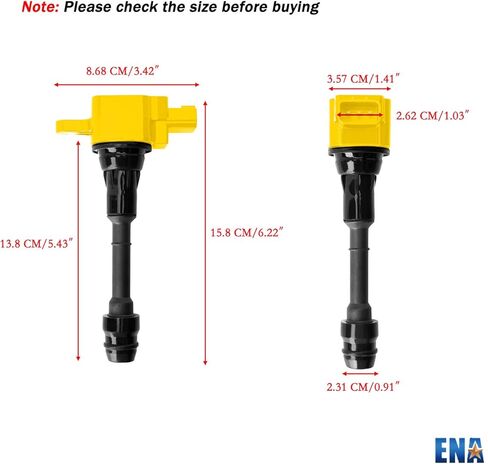 مجموعة ENA مكونة من 4 ملفات إشعال 2.5 L4 متوافقة مع Nissan 2002 2003 2004 2005 2006 Altima, 02-2008 Sentra X-Trail, 2010 2011 2012 2013 XTrail Coils لـ UF350 C1398 1788319 224488H300، أصفر in Kuwait