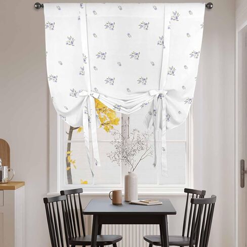 Purple Floral Tie Up Curtains for Window, Spring Summer Botanical Watercolor Thermal Insulated Balloon Shade Adjustable Rod Pocket Curtains Valance Panels for Kitchen Bathroom Café 46'' x 63'' in Saudi Arabia