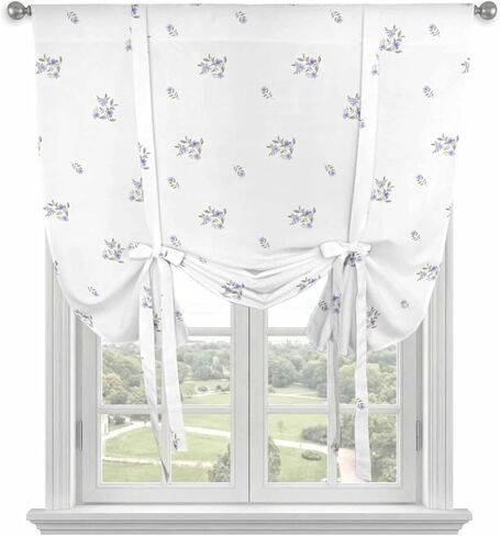 Purple Floral Tie Up Curtains for Window, Spring Summer Botanical Watercolor Thermal Insulated Balloon Shade Adjustable Rod Pocket Curtains Valance Panels for Kitchen Bathroom Café 46'' x 63'' in Saudi Arabia