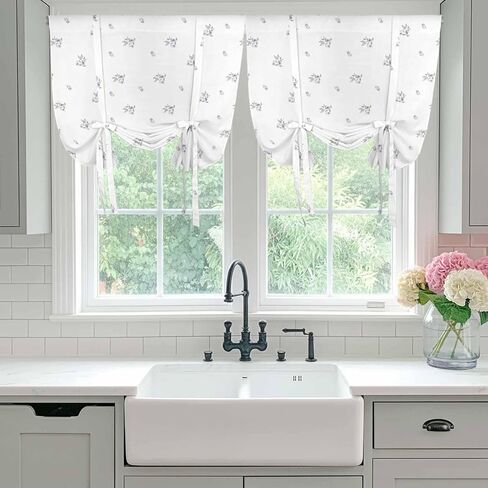 Purple Floral Tie Up Curtains for Window, Spring Summer Botanical Watercolor Thermal Insulated Balloon Shade Adjustable Rod Pocket Curtains Valance Panels for Kitchen Bathroom Café 46'' x 63'' in Saudi Arabia