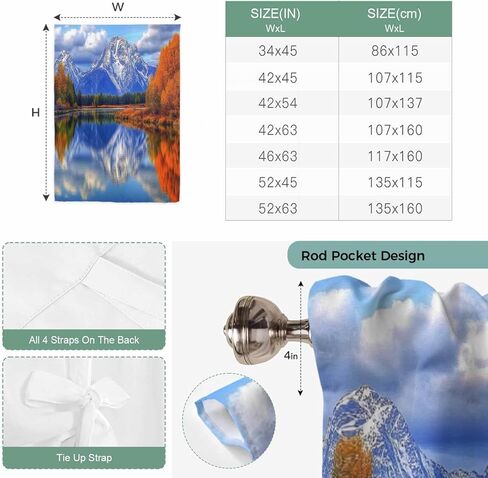 Blue Mountain Tie Up Curtains for Window, Modern Art Yellow Forest Lake Thermal Insulated Balloon Shade Adjustable Rod Pocket Curtains Valance Panels for Kitchen Bathroom Café 42'' x 45'' in Saudi Arabia