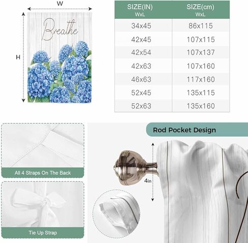 Blue Hydrangeas Floral Tie Up Curtains for Window, Spring Summer Flower Wooden Grain Thermal Insulated Balloon Shade Adjustable Rod Pocket Curtains Valance Panels for Kitchen Bathroom Café 42'' x 63'' in Saudi Arabia