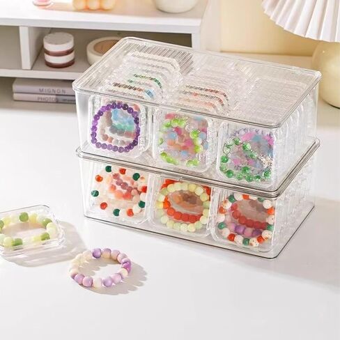 Acrylic jewelry box, jewelry desktop storage box, transparent dust-proof and moisture-proof jewelry finishing box, portable flip box +21 independent bracelet boxes. in Saudi Arabia