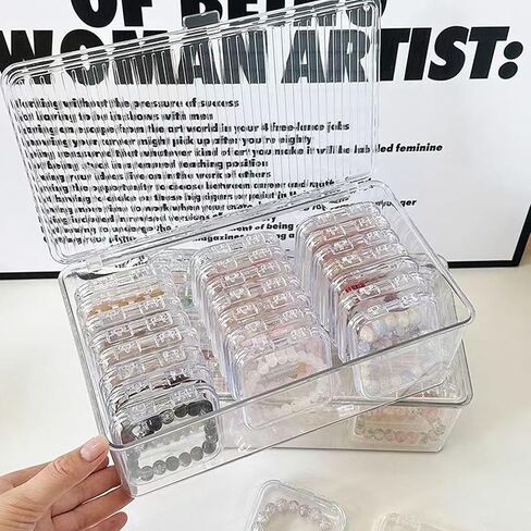 Acrylic jewelry box, jewelry desktop storage box, transparent dust-proof and moisture-proof jewelry finishing box, portable flip box +21 independent bracelet boxes. in Saudi Arabia