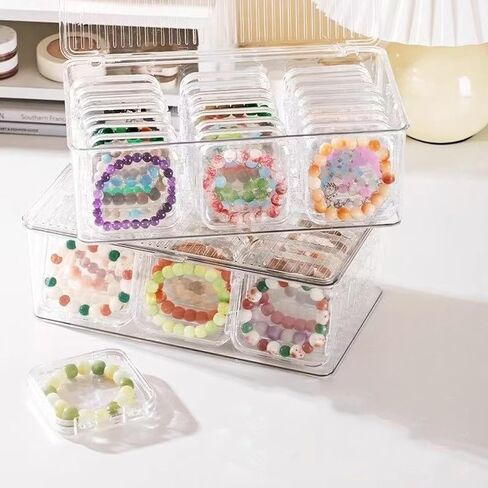 Acrylic jewelry box, jewelry desktop storage box, transparent dust-proof and moisture-proof jewelry finishing box, portable flip box +21 independent bracelet boxes. in Saudi Arabia