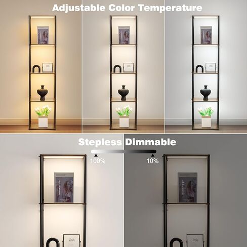 Tall Display Shelf with Lights, Dimmable LED Display Cases for Collectibles, Curio Cabinet with Adjustable Color Temperature, 5-Tier Corner Bookshef with Light, Floor Lamp with Shelves for Living room in Saudi Arabia