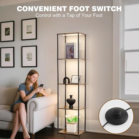 Tall Display Shelf with Lights, Dimmable LED Display Cases for Collectibles, Curio Cabinet with Adjustable Color Temperature, 5-Tier Corner Bookshef with Light, Floor Lamp with Shelves for Living room in Saudi Arabia