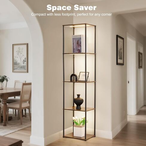 Tall Display Shelf with Lights, Dimmable LED Display Cases for Collectibles, Curio Cabinet with Adjustable Color Temperature, 5-Tier Corner Bookshef with Light, Floor Lamp with Shelves for Living room in Saudi Arabia