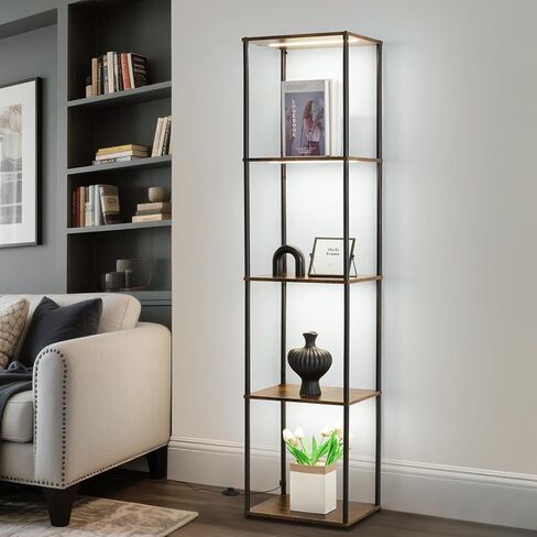 Tall Display Shelf with Lights, Dimmable LED Display Cases for Collectibles, Curio Cabinet with Adjustable Color Temperature, 5-Tier Corner Bookshef with Light, Floor Lamp with Shelves for Living room in Saudi Arabia