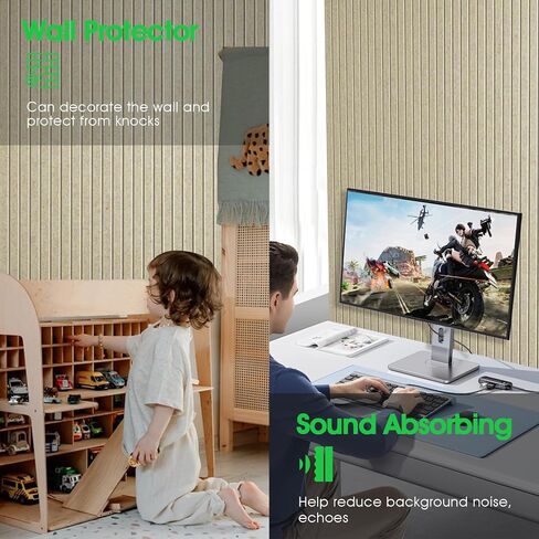 Large Cork Board for Office, 8 Pack Felt Wall Tiles with Slat Wall Paneling and Safe Removable Adhesive Tabs, Felt Bulletin Board Pin Board Cork Boards for Walls - Tan in Saudi Arabia