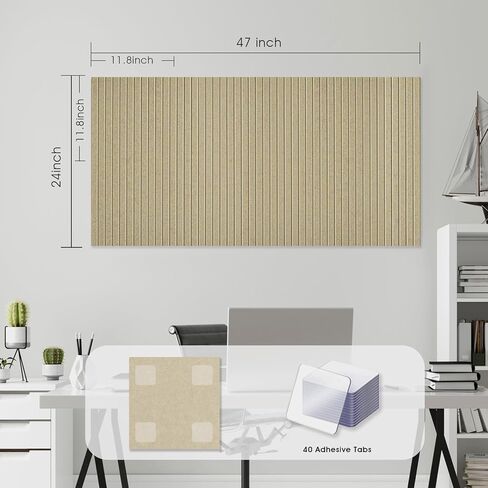 Large Cork Board for Office, 8 Pack Felt Wall Tiles with Slat Wall Paneling and Safe Removable Adhesive Tabs, Felt Bulletin Board Pin Board Cork Boards for Walls - Tan in Saudi Arabia