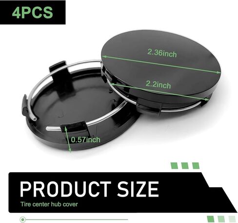 4PCS Car Wheel Center Caps, 60MM/2.36In OD 56MM/2.2In ID Center Hub Cover, ABS Snap-in Vehicle Rim Hub Caps, Rustproof Dustproof Center Cap for Rims, Universal Wheel Hub Decoration (Black) in Kuwait