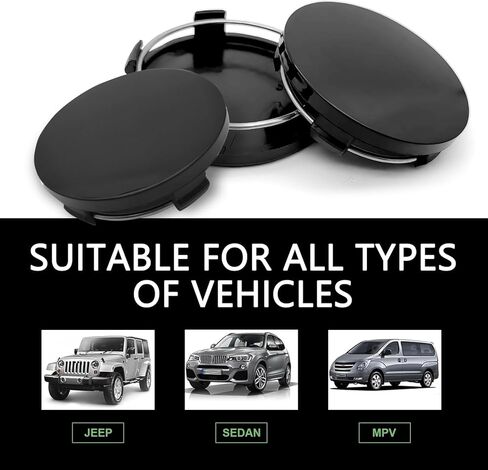 4PCS Car Wheel Center Caps, 60MM/2.36In OD 56MM/2.2In ID Center Hub Cover, ABS Snap-in Vehicle Rim Hub Caps, Rustproof Dustproof Center Cap for Rims, Universal Wheel Hub Decoration (Black) in Kuwait