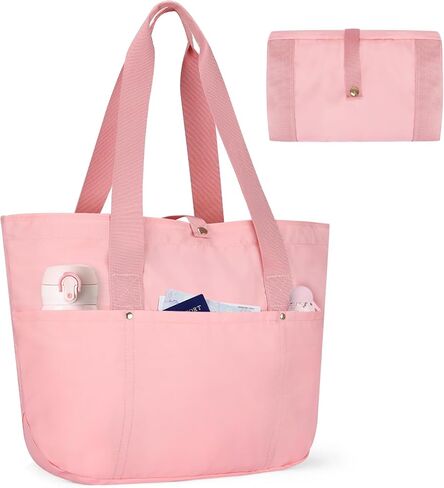 حقيبة حمل قابلة للطي بسحاب للنساء، حقيبة كتف خفيفة الوزن من النايلون 18 لتر للسفر، حقيبة شاطئ مقاومة للماء in Kuwait