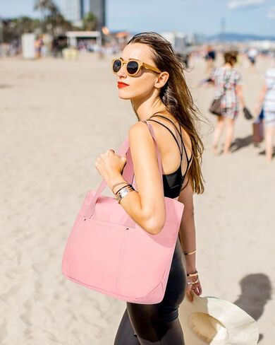 Foldable Tote Bag with Zipper for Women, 18L Nylon Lightweight Shoulder Handbag for Travel, Waterproof Beach Bag in Saudi Arabia