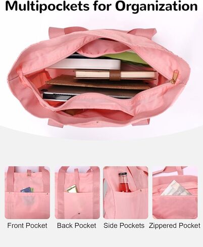 Foldable Tote Bag with Zipper for Women, 18L Nylon Lightweight Shoulder Handbag for Travel, Waterproof Beach Bag in Saudi Arabia