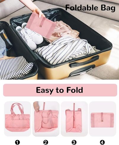 Foldable Tote Bag with Zipper for Women, 18L Nylon Lightweight Shoulder Handbag for Travel, Waterproof Beach Bag in Saudi Arabia