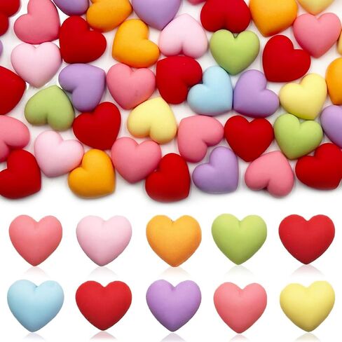 Resin Flatback Charms Cute Set, 50Pcs Colorful Heart Shape Resin Charms Flatback Resin Charms for Handicraft Accessories Scrapbooking Phone Case Decor Jewelry Making Hair Clip Headband in Saudi Arabia