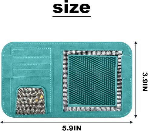 BESULEN Bling Car Sun Visor Organizer، متعدد الجيوب الكريستال حجر الراين الجلود تخزين حاجب الشمس للسيارة، الماس المتلألئ السيارات ظلة النظارات بطاقة حامل القلم، صالح العالمي (الأزرق) in Saudi Arabia