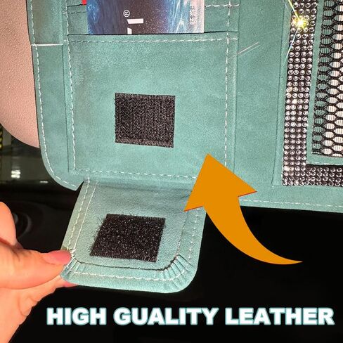 BESULEN Bling Car Sun Visor Organizer، متعدد الجيوب الكريستال حجر الراين الجلود تخزين حاجب الشمس للسيارة، الماس المتلألئ السيارات ظلة النظارات بطاقة حامل القلم، صالح العالمي (الأزرق) in Saudi Arabia