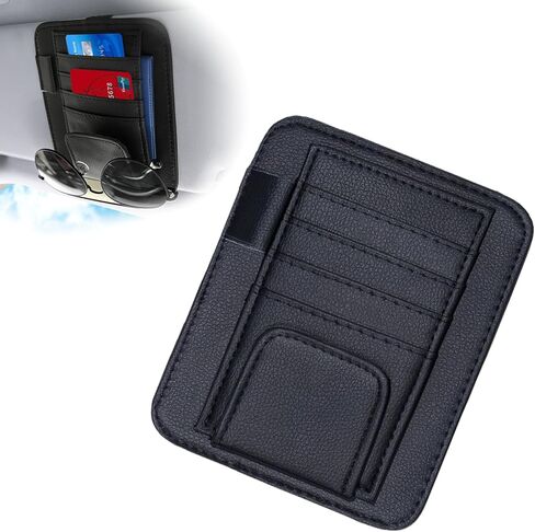 Car Sun Visor Organizer, Sunvisor Organizers with Sunglass Holder & Card Sleeve Pocket, Leather Car Sunglass Holder for Most Vehicle of Trucks, SUVs, Black in Saudi Arabia