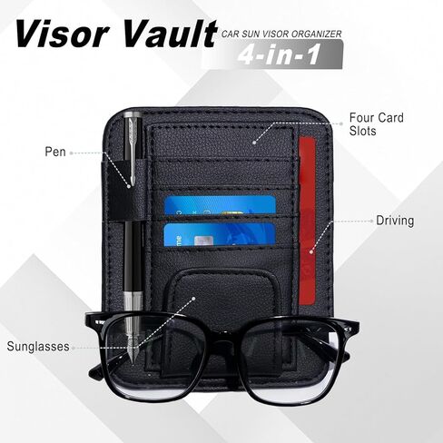 Car Sun Visor Organizer, Sunvisor Organizers with Sunglass Holder & Card Sleeve Pocket, Leather Car Sunglass Holder for Most Vehicle of Trucks, SUVs, Black in Saudi Arabia