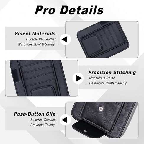 Car Sun Visor Organizer, Sunvisor Organizers with Sunglass Holder & Card Sleeve Pocket, Leather Car Sunglass Holder for Most Vehicle of Trucks, SUVs, Black in Saudi Arabia