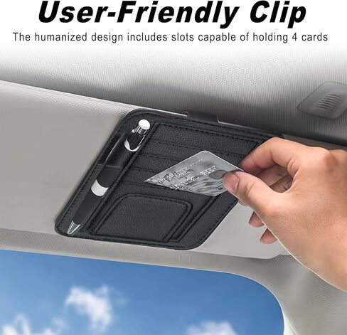 Car Sun Visor Organizer, Sunvisor Organizers with Sunglass Holder & Card Sleeve Pocket, Leather Car Sunglass Holder for Most Vehicle of Trucks, SUVs, Black in Saudi Arabia
