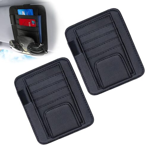Car Sun Visor Organizer, Sunvisor Organizers with Sunglass Holder & Card Sleeve Pocket, Leather Car Sunglass Holder for Most Vehicle of Trucks, SUVs, Black in Saudi Arabia