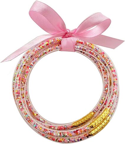 Glitter Jelly Bangles Bracelets Set Glitter Filled Jelly Silicone Bracelets with Bowknot for Women Jewelry Gifts in Saudi Arabia