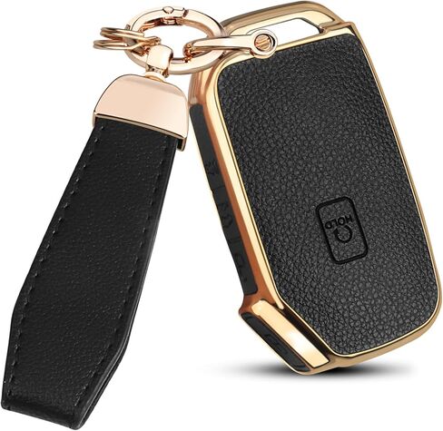 QBUC لغطاء KIA K5 Key Fob، جلد علوي + حافظة مفاتيح سيارة ناعمة من مادة TPU لسيارة Kia K5 gt Sportage Forte Soul Seltos Telluride NIRO Sorento مع سلسلة مفاتيح 5 أزرار ملحقات حماية المفاتيح (بني) in Saudi Arabia