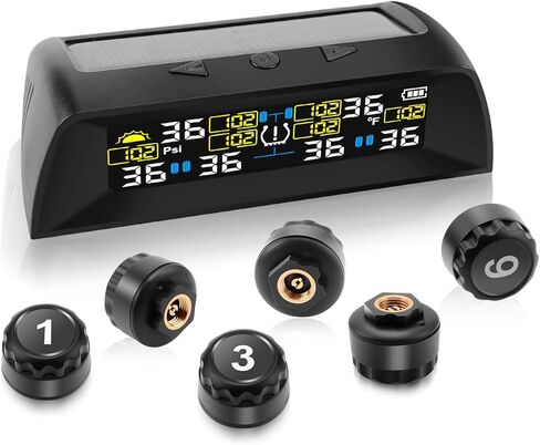 Tire Pressure Monitoring System RV Solar TPMS with 6 External sensors & 6 Alarm Auto Sleep Mode LCD Real-time Display for sedans SUV MPV Pickup Truck RV etc (0-144PSI) in Kuwait