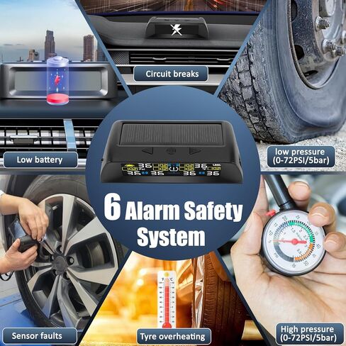 Tire Pressure Monitoring System RV Solar TPMS with 6 External sensors & 6 Alarm Auto Sleep Mode LCD Real-time Display for sedans SUV MPV Pickup Truck RV etc (0-144PSI) in Kuwait