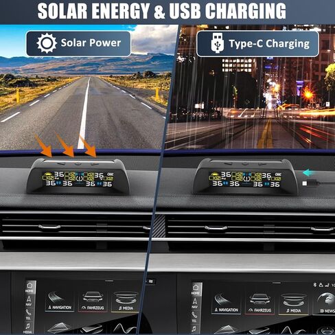 Tire Pressure Monitoring System RV Solar TPMS with 6 External sensors & 6 Alarm Auto Sleep Mode LCD Real-time Display for sedans SUV MPV Pickup Truck RV etc (0-144PSI) in Kuwait