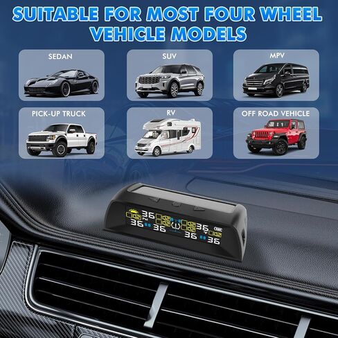 Tire Pressure Monitoring System RV Solar TPMS with 6 External sensors & 6 Alarm Auto Sleep Mode LCD Real-time Display for sedans SUV MPV Pickup Truck RV etc (0-144PSI) in Kuwait