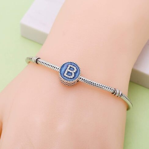 Christmas Letter Charms fits Pandora Bracelet 925 Sterling Silver Blue Enamel Initial A-Z Alphabet Beads (B) in Kuwait