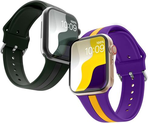 حزام رياضي مخطط متوافق مع أساور ساعة Apple 45 44 42 41 40 38 مم، حزام بديل من السيليكون الناعم مع مشبك كلاسيكي لسلسلة iWatch SE 9 8 7 6 5 4 3 للنساء والرجال in Saudi Arabia