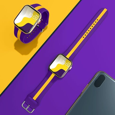 حزام رياضي مخطط متوافق مع أساور ساعة Apple 45 44 42 41 40 38 مم، حزام بديل من السيليكون الناعم مع مشبك كلاسيكي لسلسلة iWatch SE 9 8 7 6 5 4 3 للنساء والرجال in Saudi Arabia