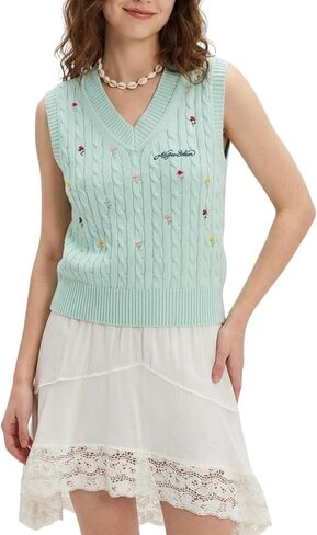 Aelfric Eden Women's Sweater Vest Fashion Knit Y2K Sleeveless Pattern Style Crop Tank Top for Girl in Saudi Arabia