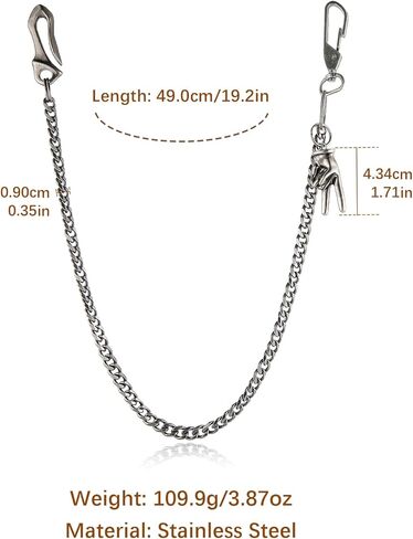 HZMAN Silver Stainless Steel Pants Chain, Hip Hop Punk Goth Wallet Chain for Jeans, Multi-Use Pocket Key Chain, Accessories for Men Women in Saudi Arabia