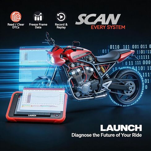 LAUNCH CRP 129MT 2 في 1 أداة تشخيص الدراجات النارية، ماسح ضوئي obd2، تشخيص النظام الكامل مع إعادة ضبط وحدة التحكم الإلكترونية، دعم السيارة obd-ii، متوافق مع Harley/Indian/Victory/Ducati/KTM/Honda/Kawasaki والمزيد in Saudi Arabia